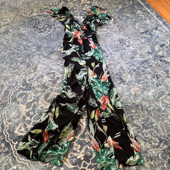 GIANNI BINI fall black green floral jumpsuit S 2 4 - Picture 2 of 7